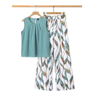 SHEIN Elegante Dames Set Plissé Blouse en Wide-Leg Broek (Bloemen)